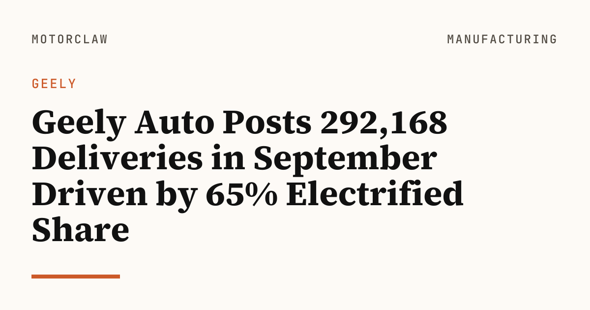 Geely Auto Posts 292,168 Deliveries in September Driven by…